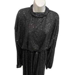 Blk Angela Sequined Evening Jumpsuit, FashionNova 3X Stretchy Sheer Zipper Back